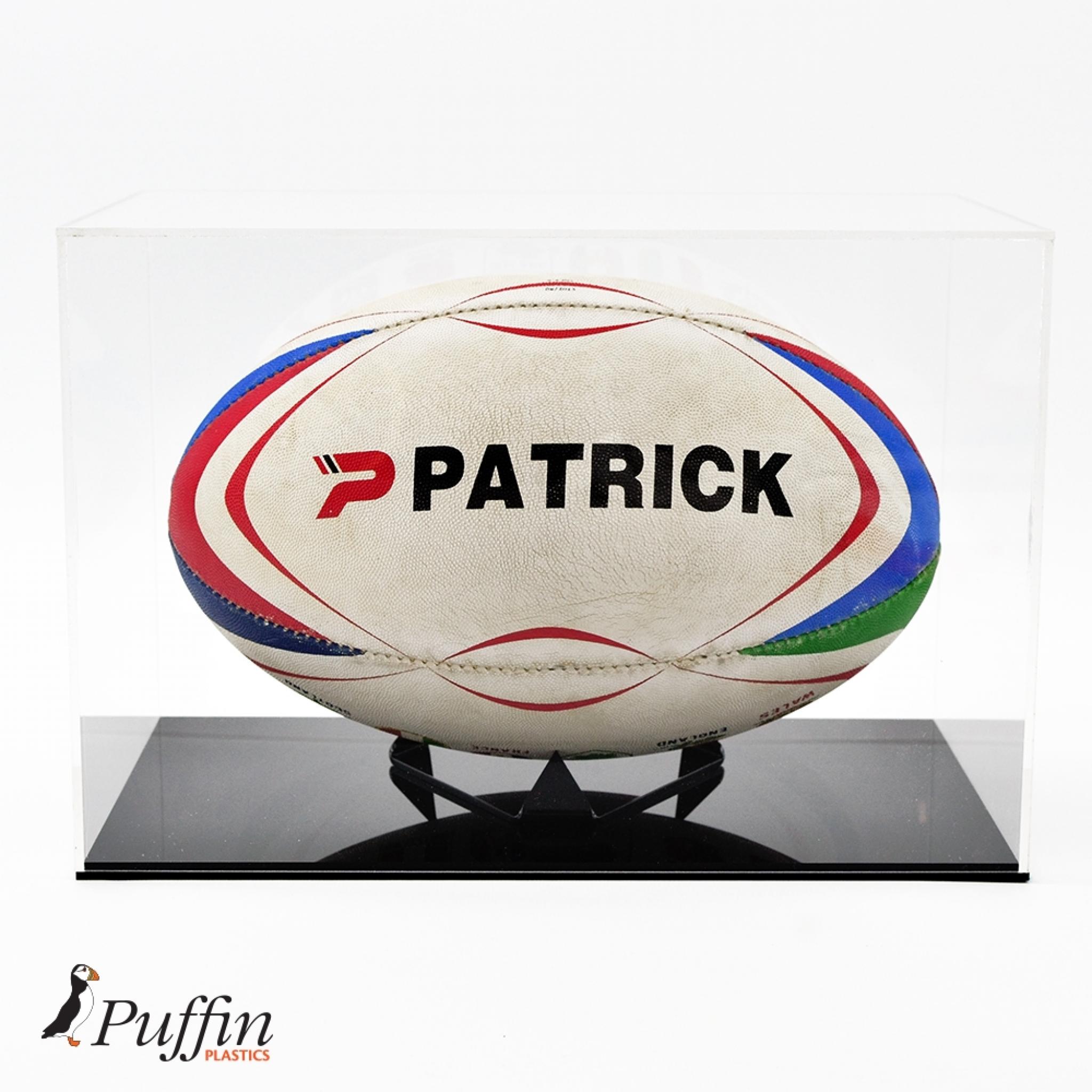 Rugby Ball Display Case - Colour Base | Puffin Plastics