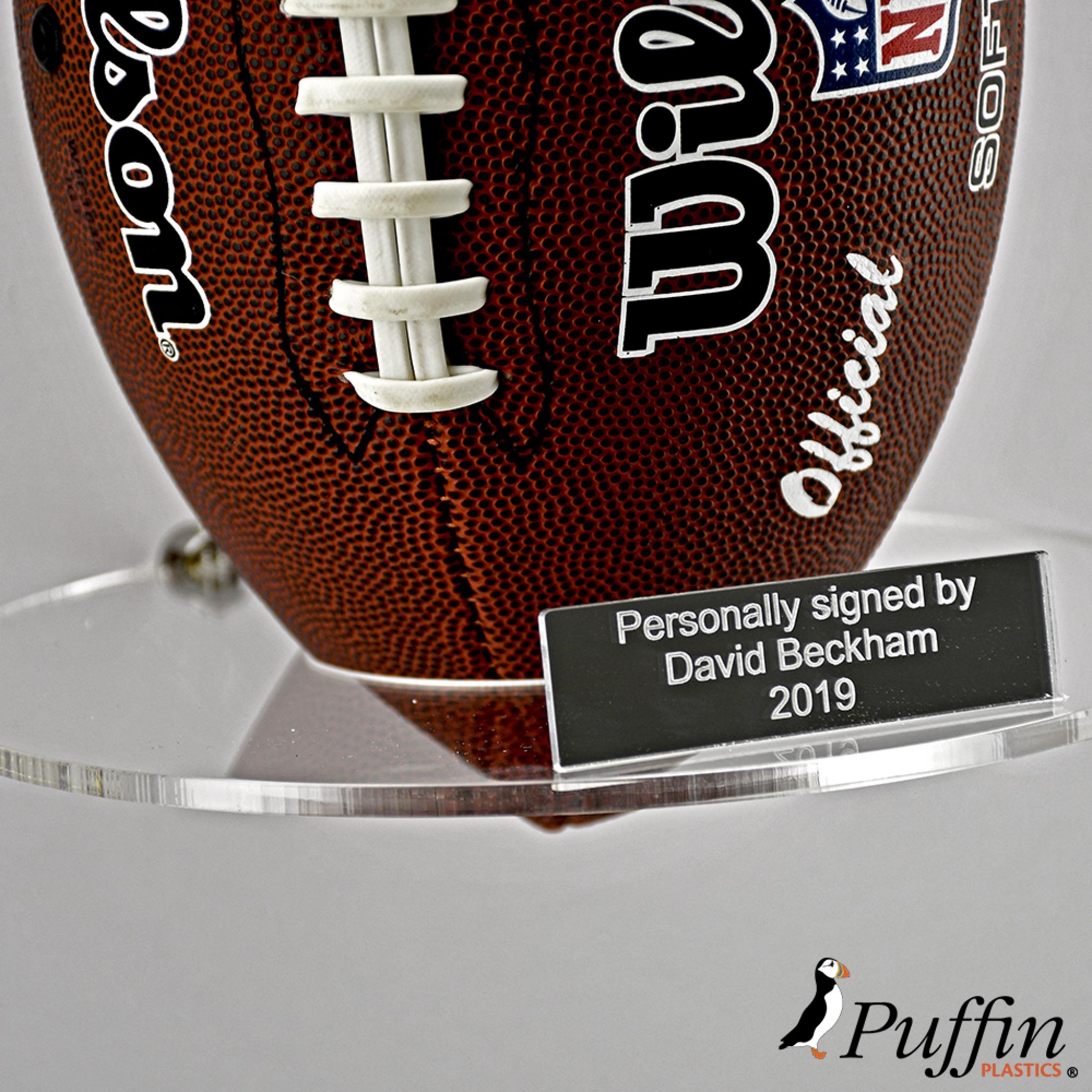 American football wall stand with inscription