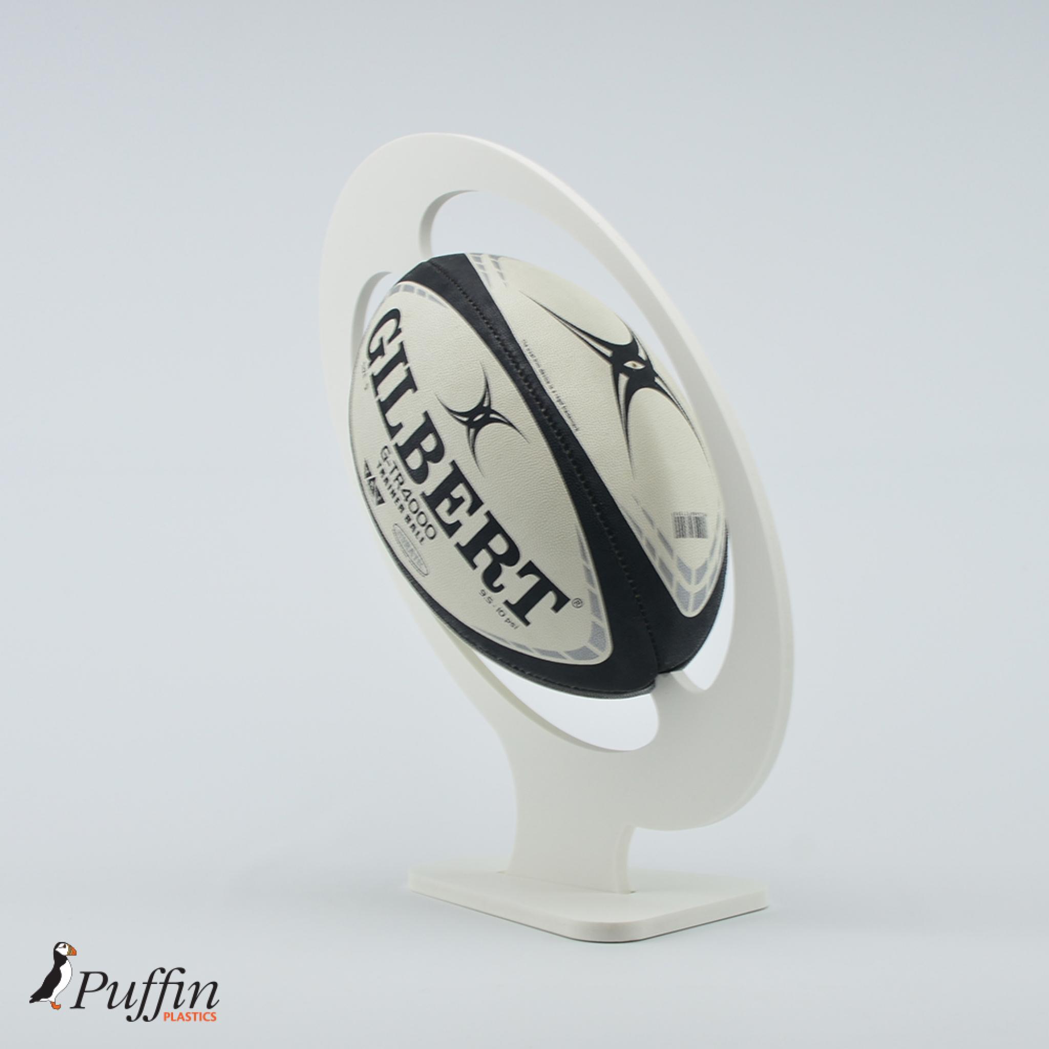 Rugby Ball Display Plinth White Puffin Plastics