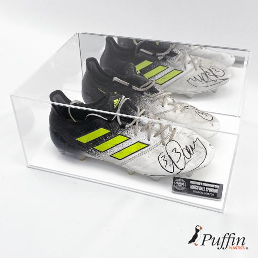 With Mirror Back Puffin Plastics Football Boot Display Case Double 