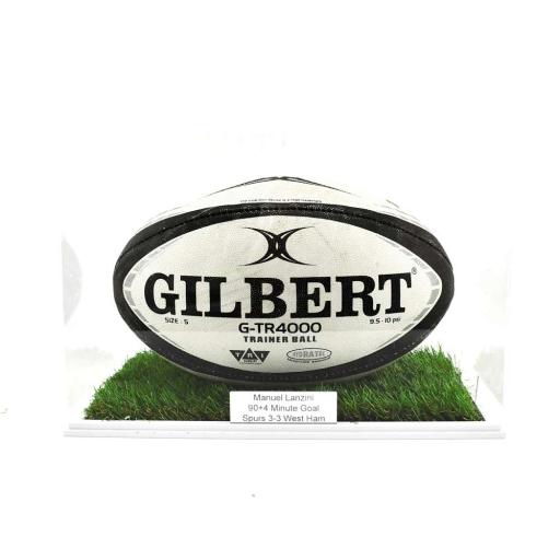 Rugby Ball Display Case (Landscape) With Grass Effect Base