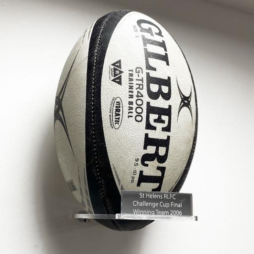 Portrait Rugby Ball Holder Wall Bracket - With Inscription